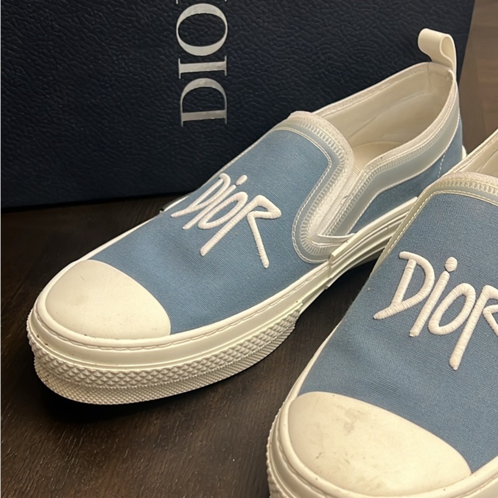 Dior White and Gray Slip-On Shoes